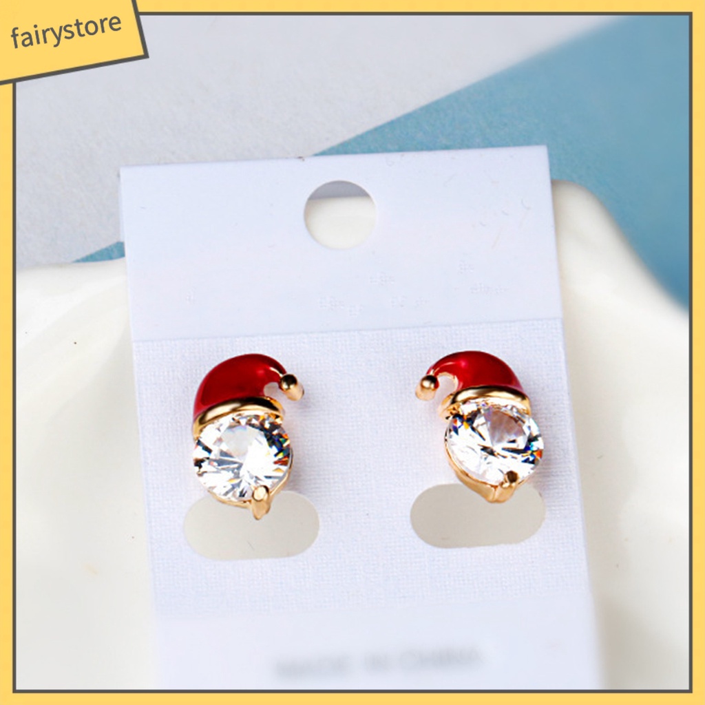 1 Đôi Bông Tai Hình Nón Giáng Sinh Đính Đá Thời Trang Dành Cho Nữ