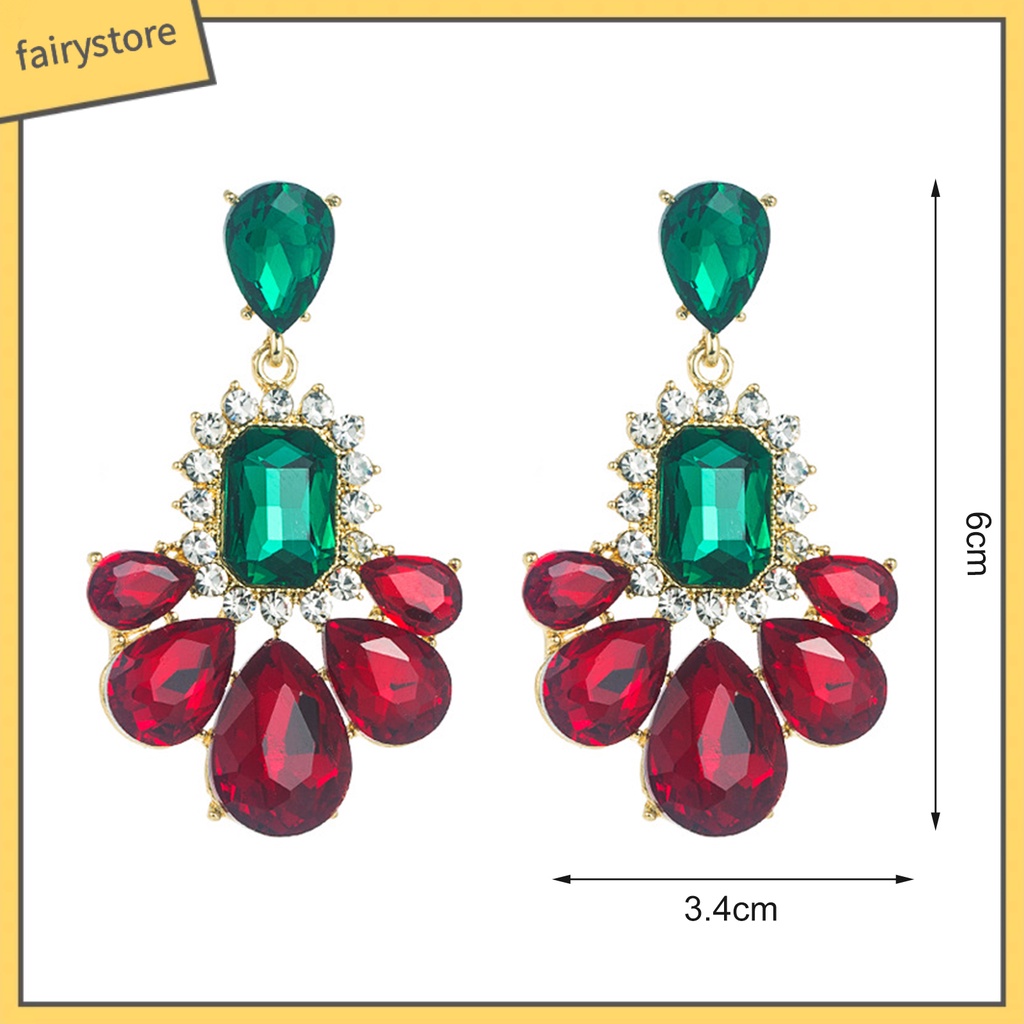 1 Đôi Bông Tai Đính Đá Nhiều Màu Bắt Mắt Phong Cách Vintage