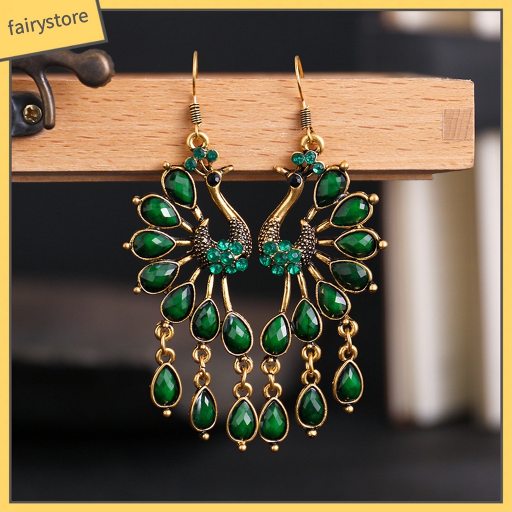 1 Đôi Bông Tai Hình Chim Công Đính Đá Trang Nhã Dành Cho Nữ