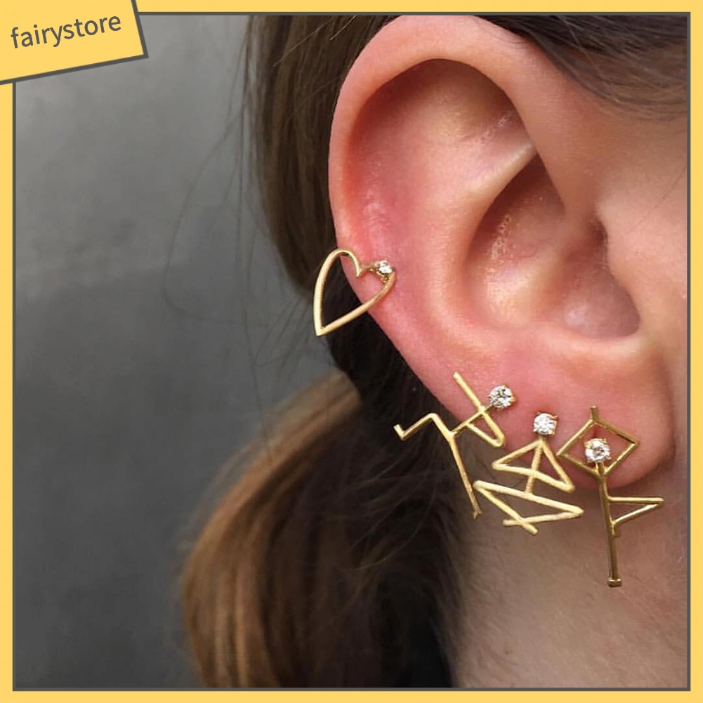 Set 4 Khuyên Tai Mô Hình Người Đính Đá Phong Cách Cổ Điển Dành Cho Nữ