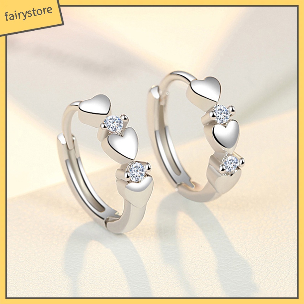 Bông Tai Hình Trái Tim Đính Đá Zircon [FRO] Thanh Lịch Cho Nữ