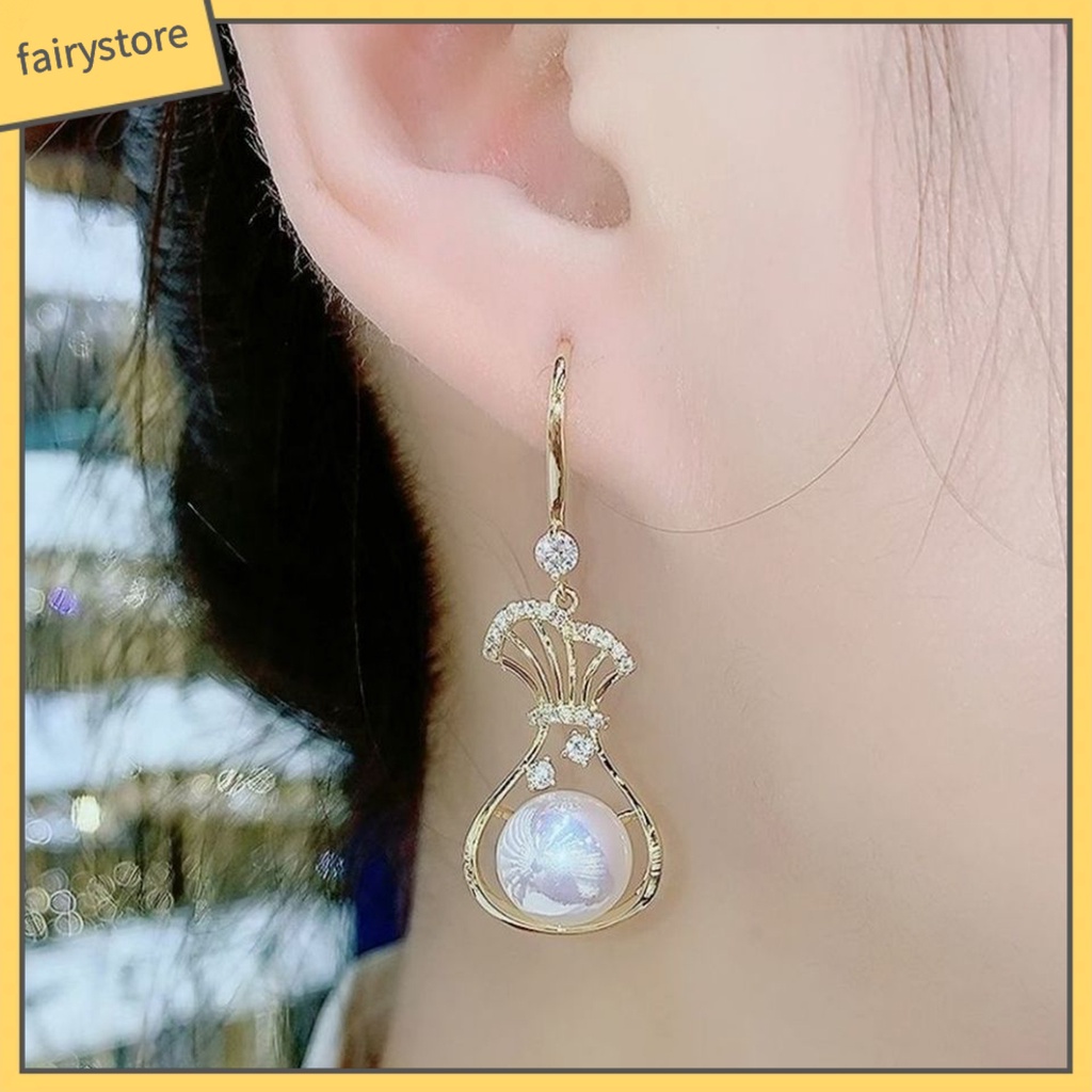 1 Đôi Bông Tai Lủng Lẳng Đính Đá Lấp Lánh Thời Trang Cho Nữ