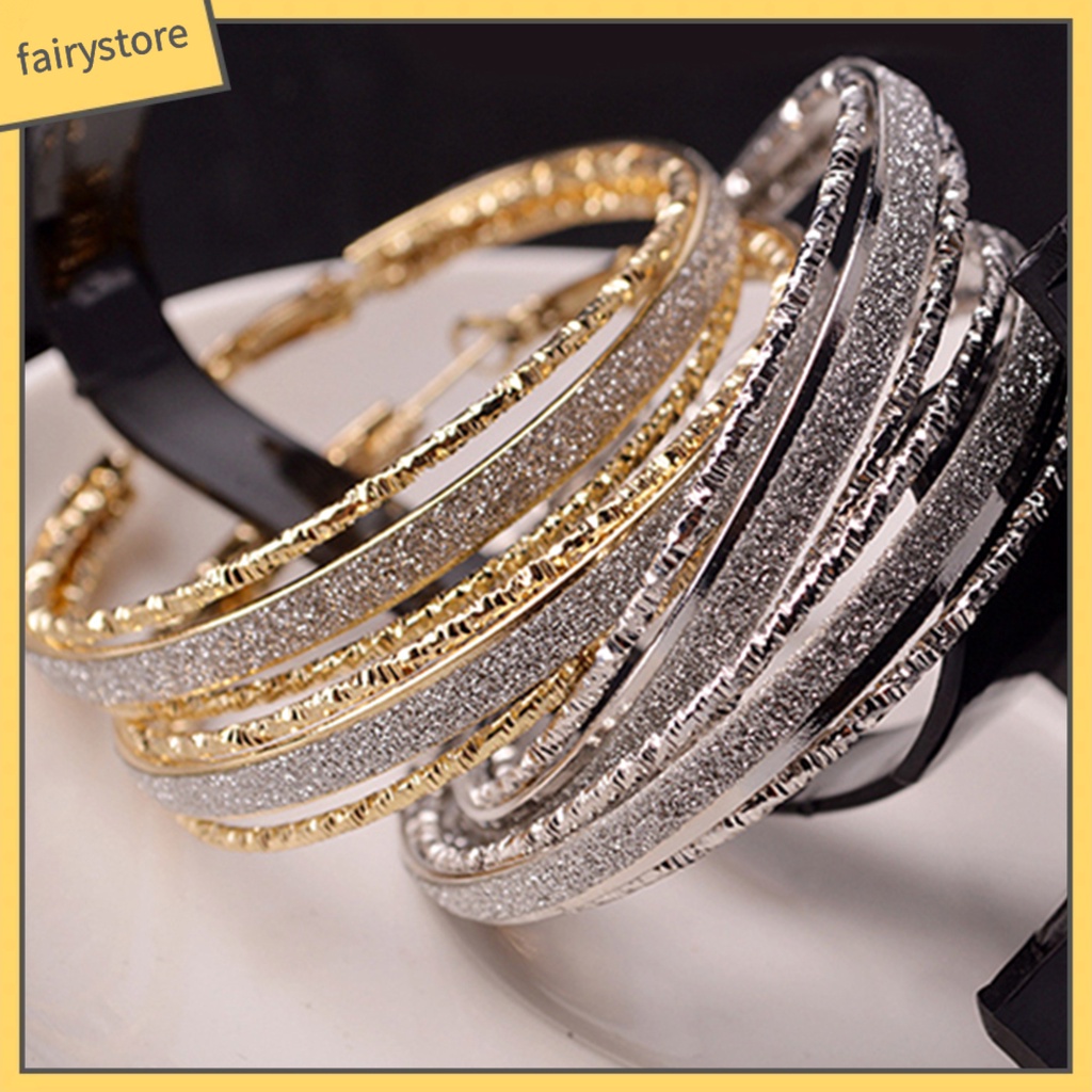 1 Đôi Bông Tai Tròn Hợp Kim Lấp Lánh Thời Trang Cho Nữ