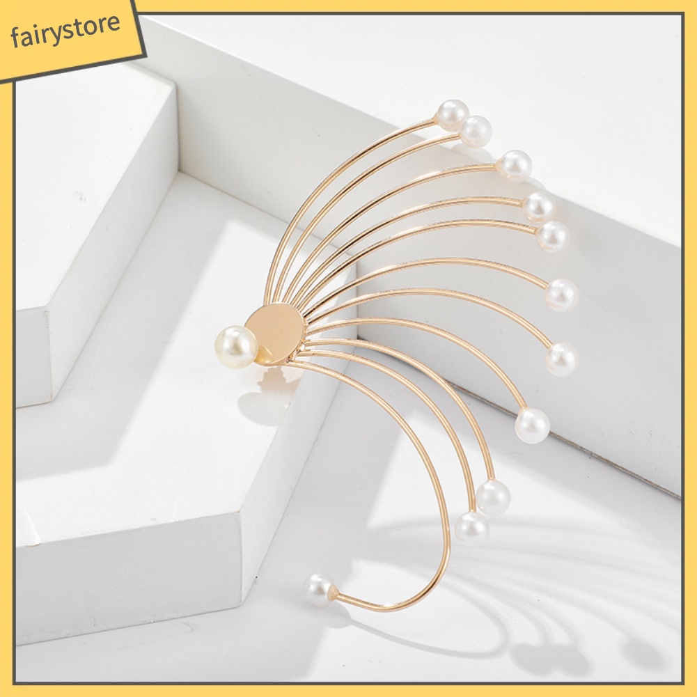 Bông Tai Hình Quạt Đính Ngọc Trai Giả [FRO] Thời Trang Dự Tiệc Cho Nữ