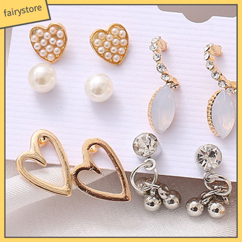 1 Bộ Bông Tai Hình Trái Tim Đính Đá Acrylic Lấp Lánh Thời Trang