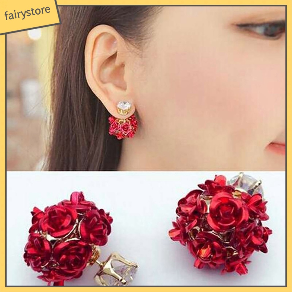 Bông Tai Hình Hoa Hồng Đính Đá Bằng Hợp Kim Tinh Tế Thời Trang Dự Tiệc