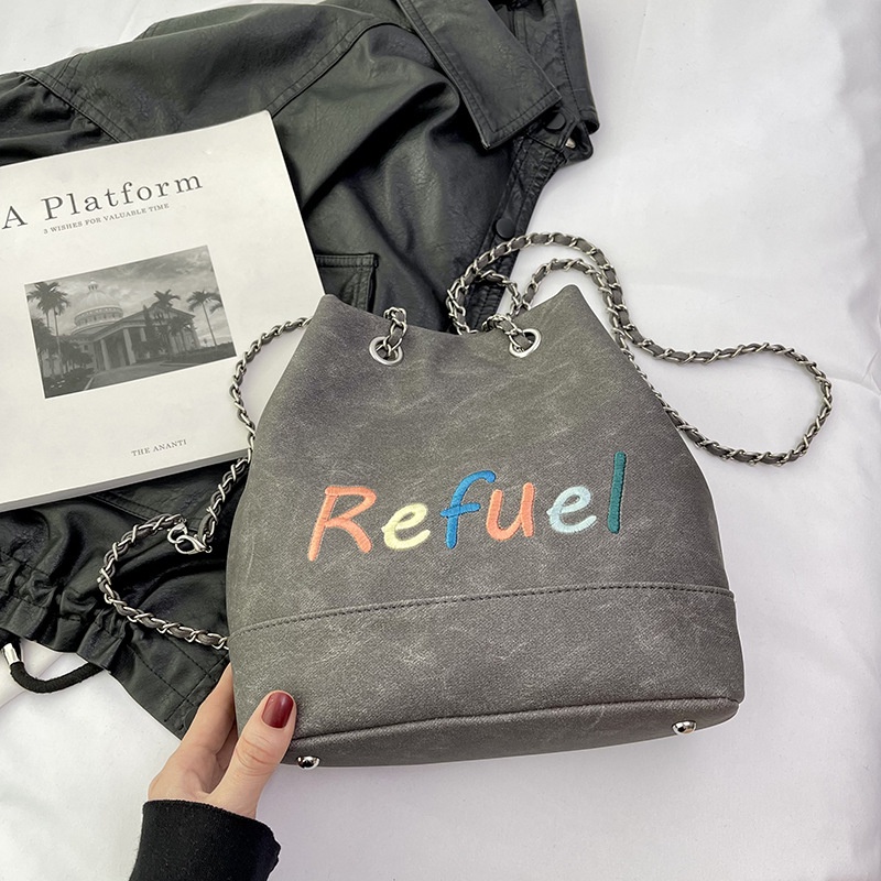 Ba Lô Dây Rút Thêu Chữ Sức Chứa Lớn Đa Năng Cho Nữ