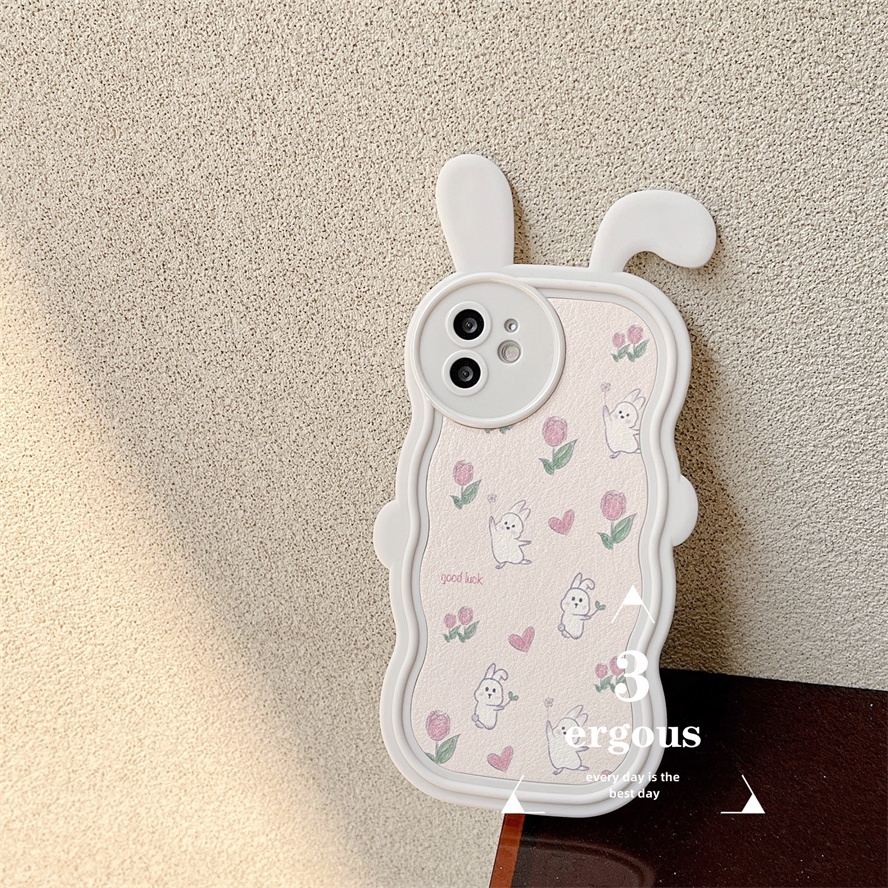 Ear CaseỐp Điện Thoại TPU Mềm Họa Tiết Hoa Và Thỏ Cho IPhone 14 13 12 11 Pro Max X XR Xs Max