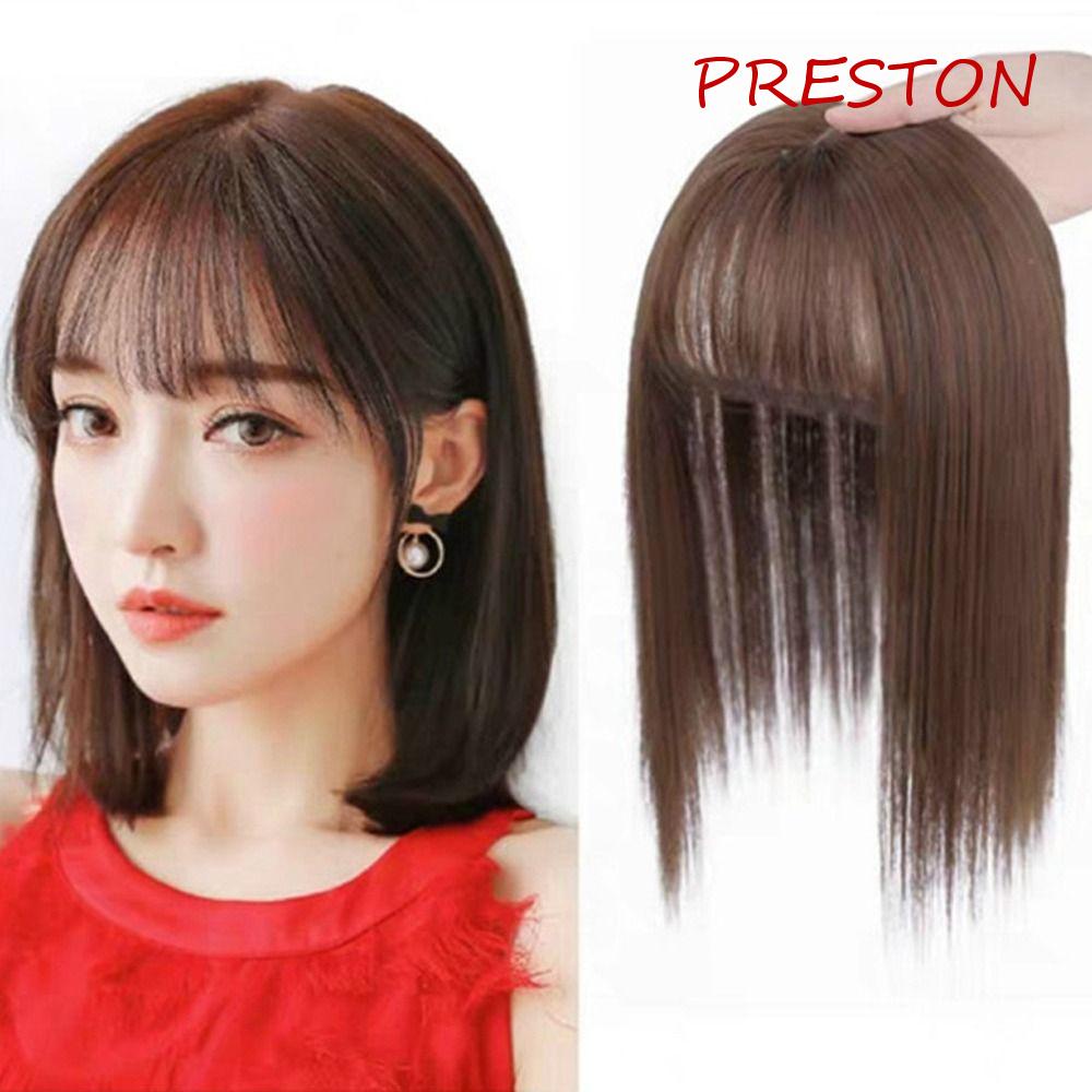 Tóc Mái Giả 3D Nối Dài Có Mái Bằng Sợi Tổng Hợp Màu Trắng Tự Nhiên Dành Cho Bạn Nữ