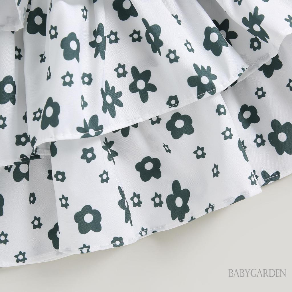 Đầm Không Tay Phối Bèo Họa Tiết Hoa Kèm Băng Đô Xinh Xắn Cho Bé Gái 1-5 Tuổi