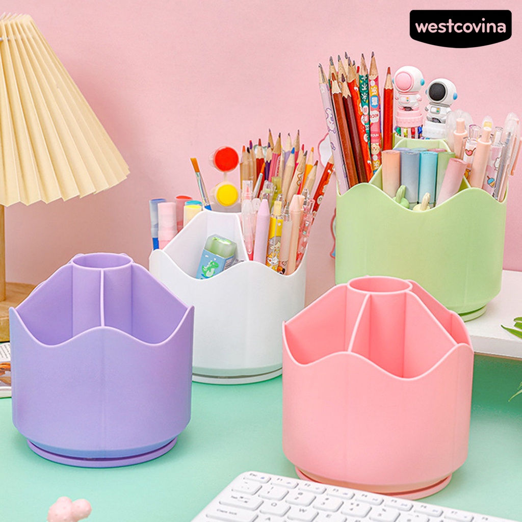 [WSTN]✎Giá Đỡ Bút Bằng Nhựa 6 Ngăn Xoay 360 Độ Đa Năng Tiện Dụng Cho Gia Đình