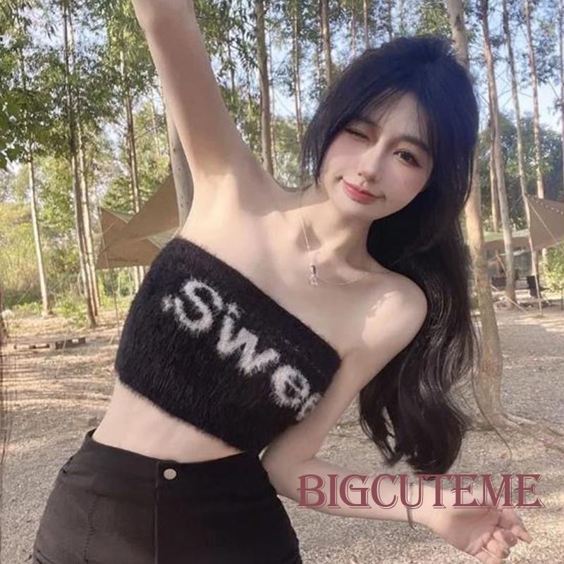 Áo Ống Mini Không Tay Hở Vai In Chữ Thời Trang Mùa Hè Cho Nữ