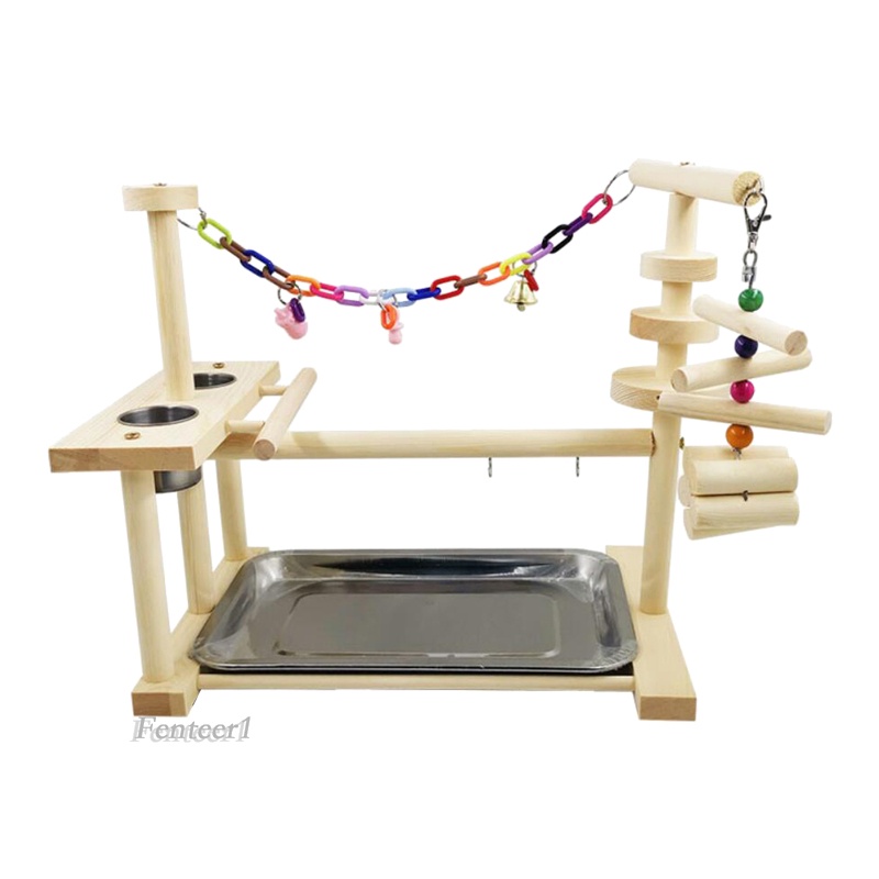[Fenteer1] Giá Đỡ Đồ Ăn Bằng Gỗ Có Cốc Đựng Thức Ăn Cho Chim Vẹt