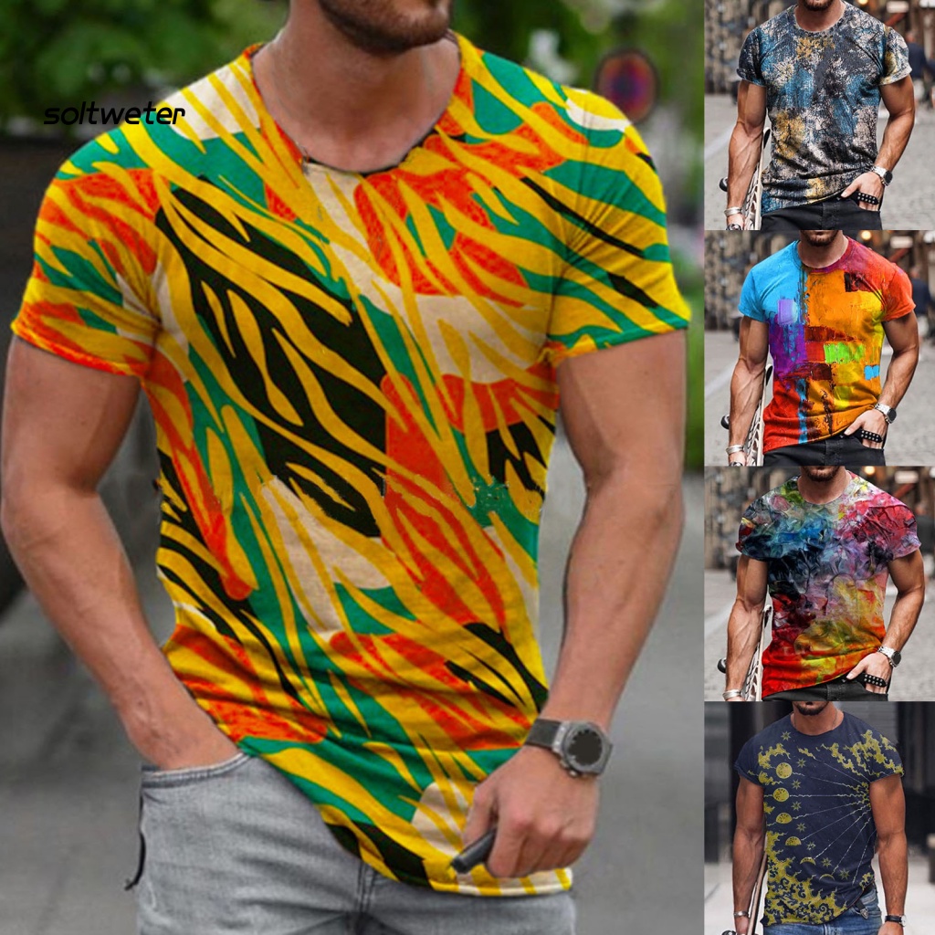 Áo Thun Tay Ngắn Cổ Tròn In Họa Tiết 3D Đơn Giản Thời Trang Đường Phố Cho Nam