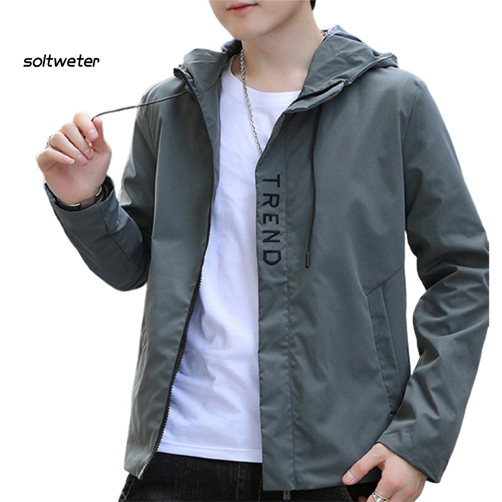 Áo Khoác Tay Dài Có Nón Và Dây Rút Thêu Chữ Phong Cách Đường Phố Thời Trang Xuân Thu Cho Nam