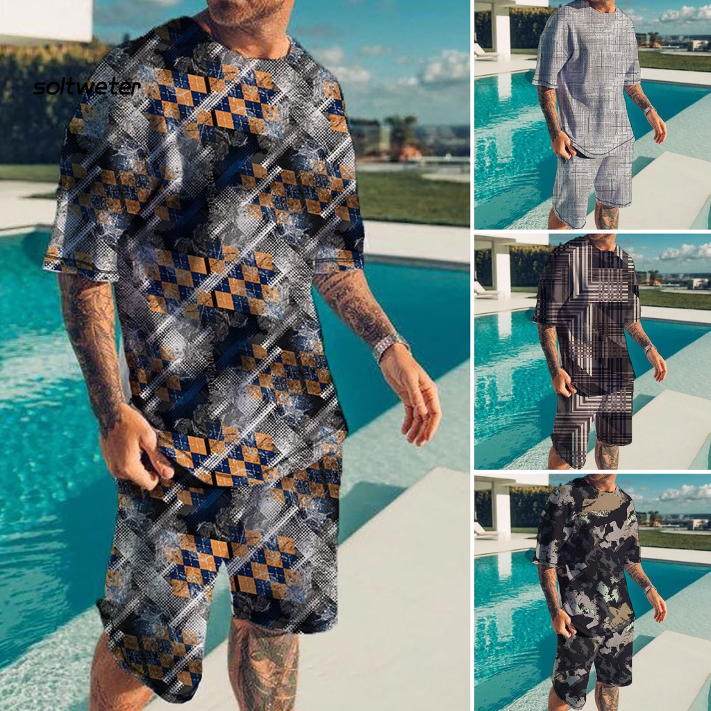 Bộ Đồ Thể Thao 2 Món Áo Thun Tay Ngắn Cổ Tròn In Họa Tiết 3D Phối Túi Cá Tính Cho Nam