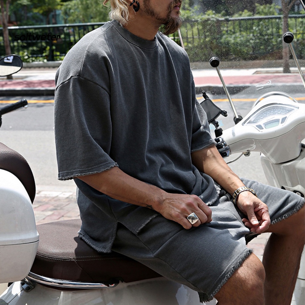 1 Bộ Quần Short Dây Rút Dáng Rộng Màu Trơn Có Túi Thời Trang Mùa Hè Cho Nam