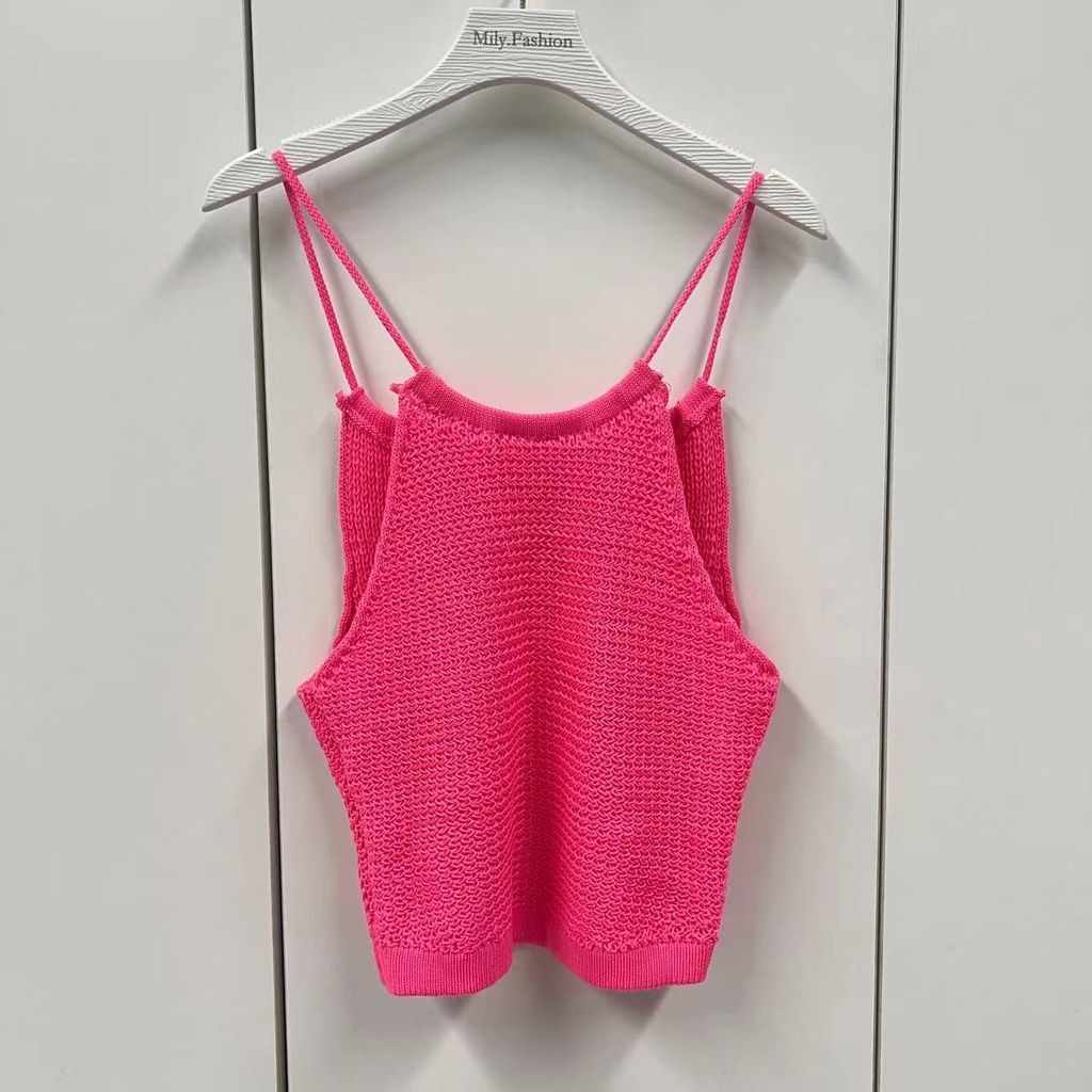 Áo Hai Dây Dệt Kim Dáng Ngắn Thời Trang Mùa Hè Cho Nữ