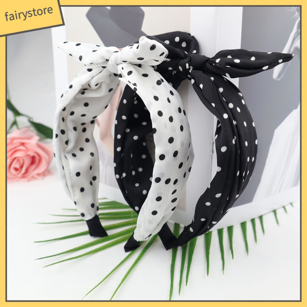 Băng Đô Tai Thỏ Co Giãn Chống Trượt In Họa Tiết Chấm Bi Màu Sắc Tương Phản Dành Cho Nữ