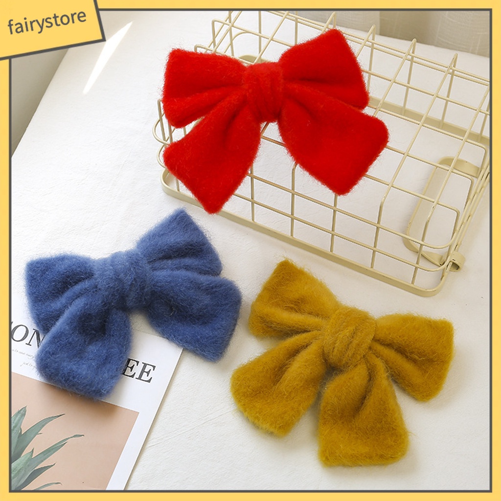 Kẹp Tóc Nơ Lớn Bằng Lông Nhung Màu Trơn Ngọt Ngào Cho Nữ