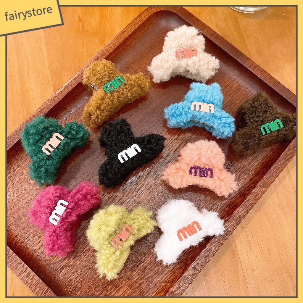 Kẹp Tóc Lông Nhung Mềm Màu Trơn In Chữ Phong Cách Hàn Quốc