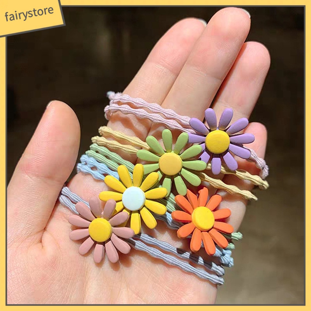 Dây Cột Tóc Co Giãn Đính Hoa Thiết Kế Đơn Giản Xinh Xắn Cho Nữ