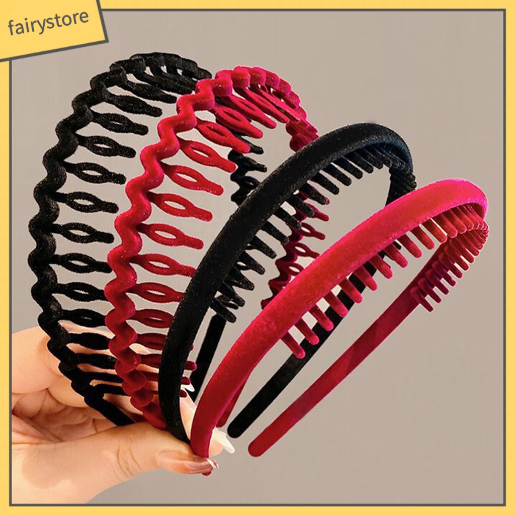 Băng Đô Cài Tóc Có Răng Mềm Co Giãn Chống Trượt Màu Trơn Cho Nữ