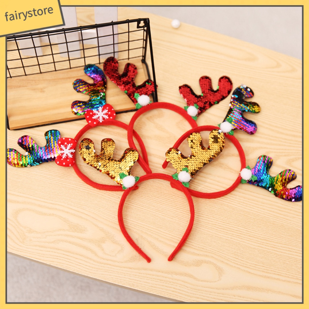 Băng Đô Cài Tóc Hình Sừng Hươu Đính Kim Sa Vui Nhộn Chống Mài Mòn Cho Người Lớn Và Trẻ Em