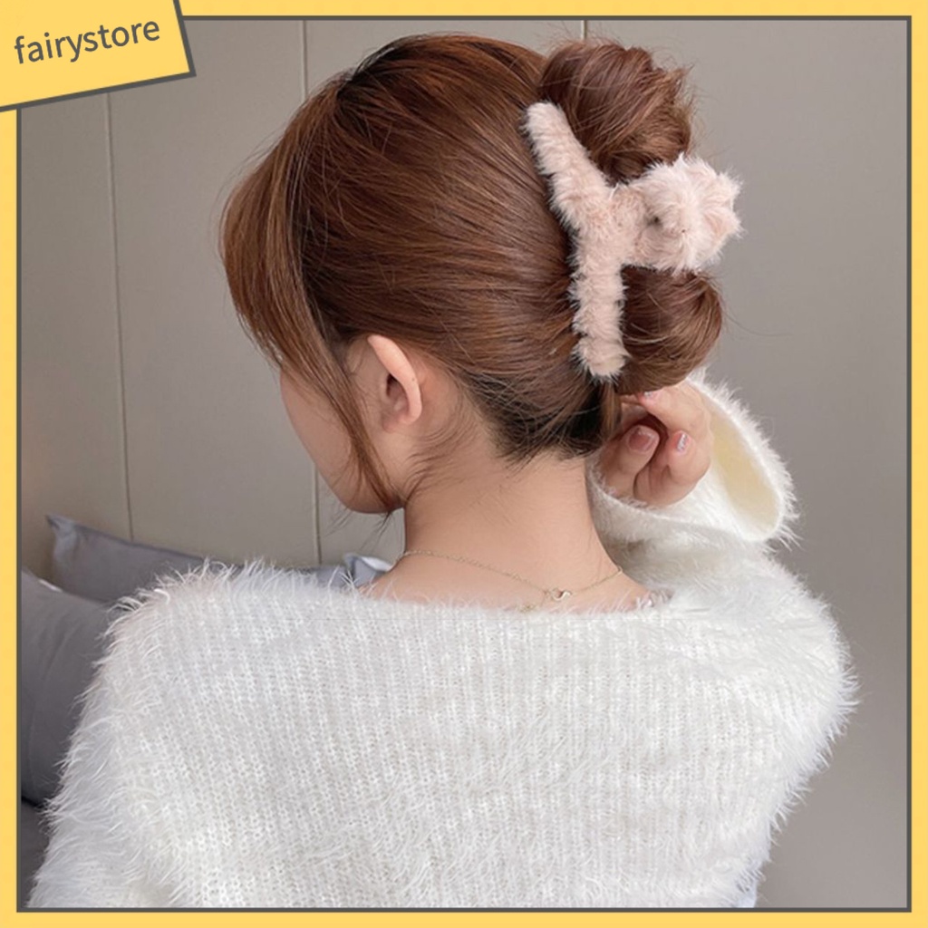 Kẹp Tóc Càng Cua Phủ Lông Màu Trơn Chống Trượt Thời Trang Thu Đông Cho Nữ