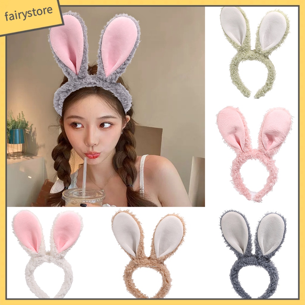 Băng Đô Cài Tóc Tai Thỏ Phủ Lông Chống Trượt Dễ Thương