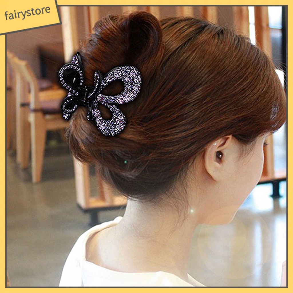 Kẹp Tóc Càng Cua Đính Đá Hình Bướm Bằng Nhựa Cho Nữ