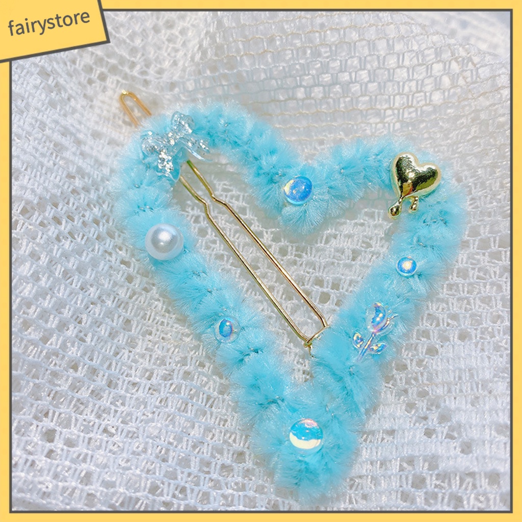 Kẹp Tóc Trang Trí Hình Trái Tim Bằng Lông Nhân Tạo Mềm Mại Màu Kẹo Cho Nữ