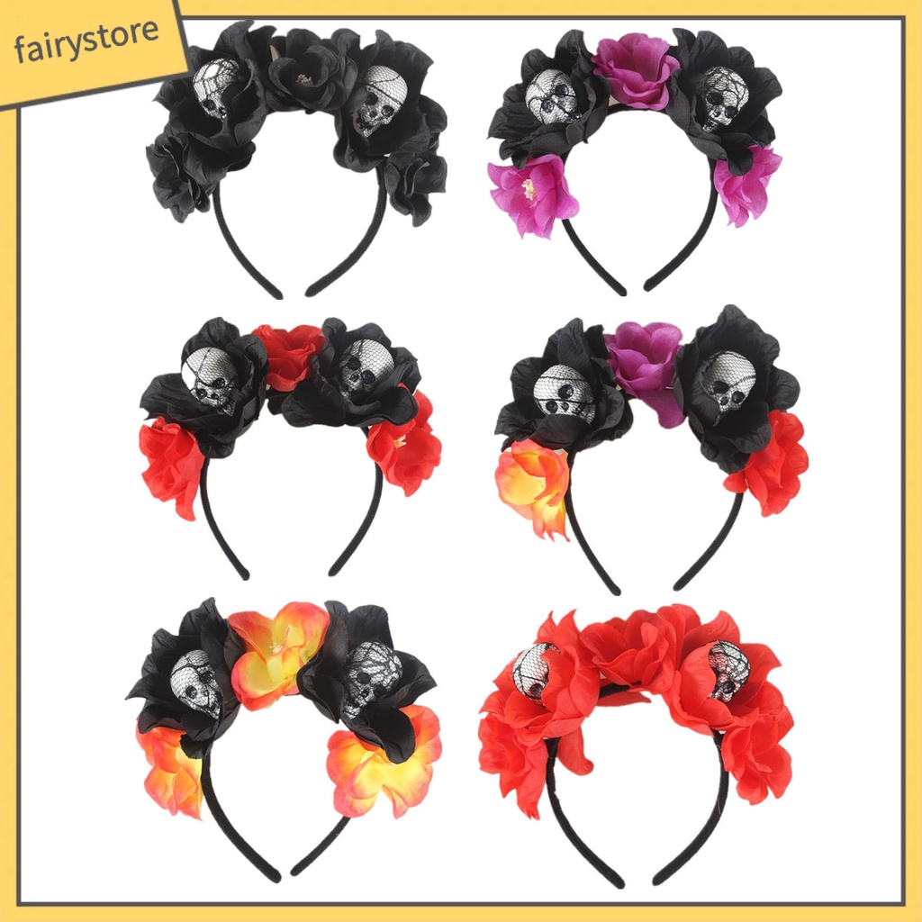Băng Đô Cài Tóc Hình Đầu Lâu Bằng Mút Màu Đen Phong Cách Halloween