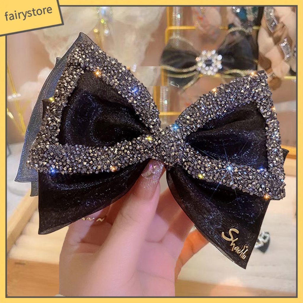 Kẹp Tóc Trang Trí Nơ Lưới Lớn Đính Đá Lấp Lánh Chống Trượt