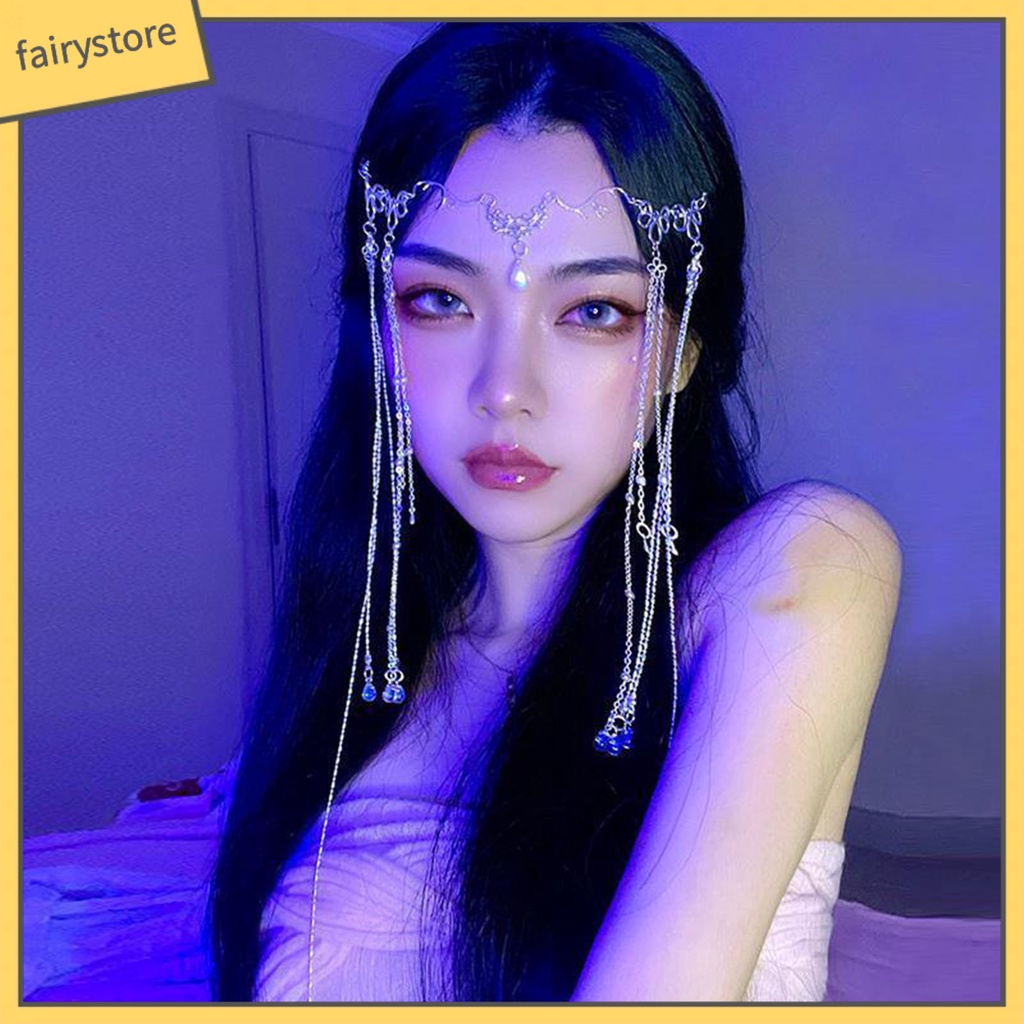 Phụ Kiện Trang Trí Tóc Dạng Chuỗi Dài Đính Hoa Tua Rua Cho Cô Dâu