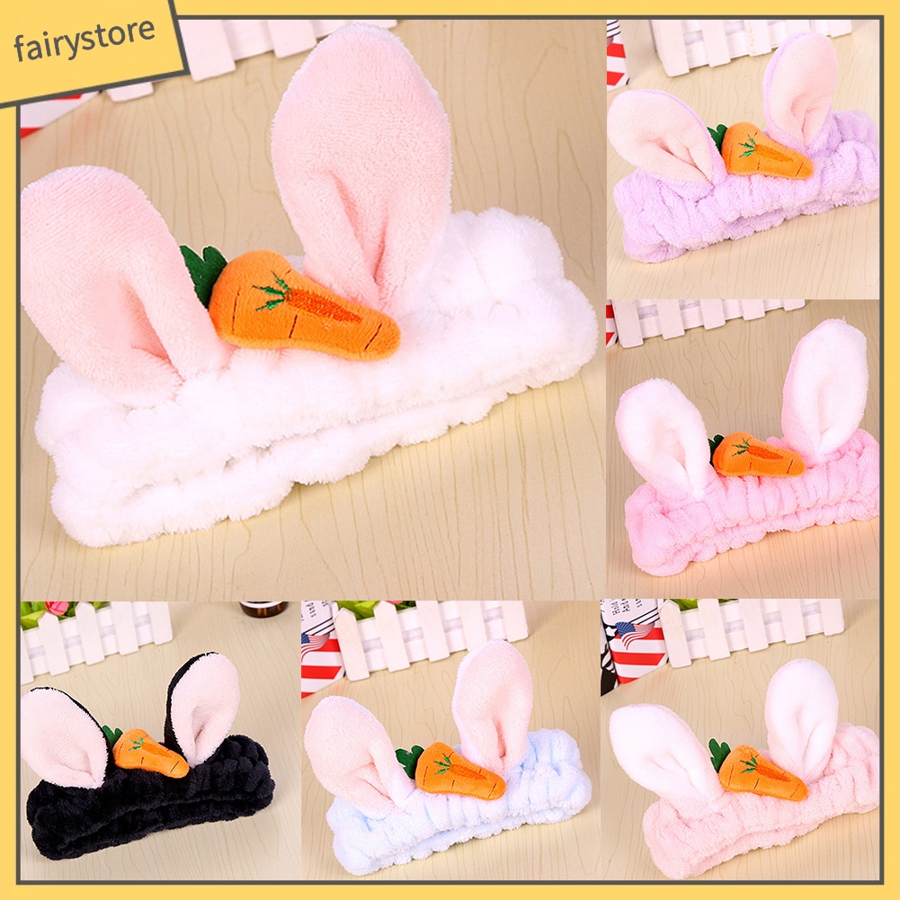 Băng Đô Tai Thỏ Bằng Vải Flannel Co Giãn Dễ Thương Dành Cho Nữ Rửa Mặt