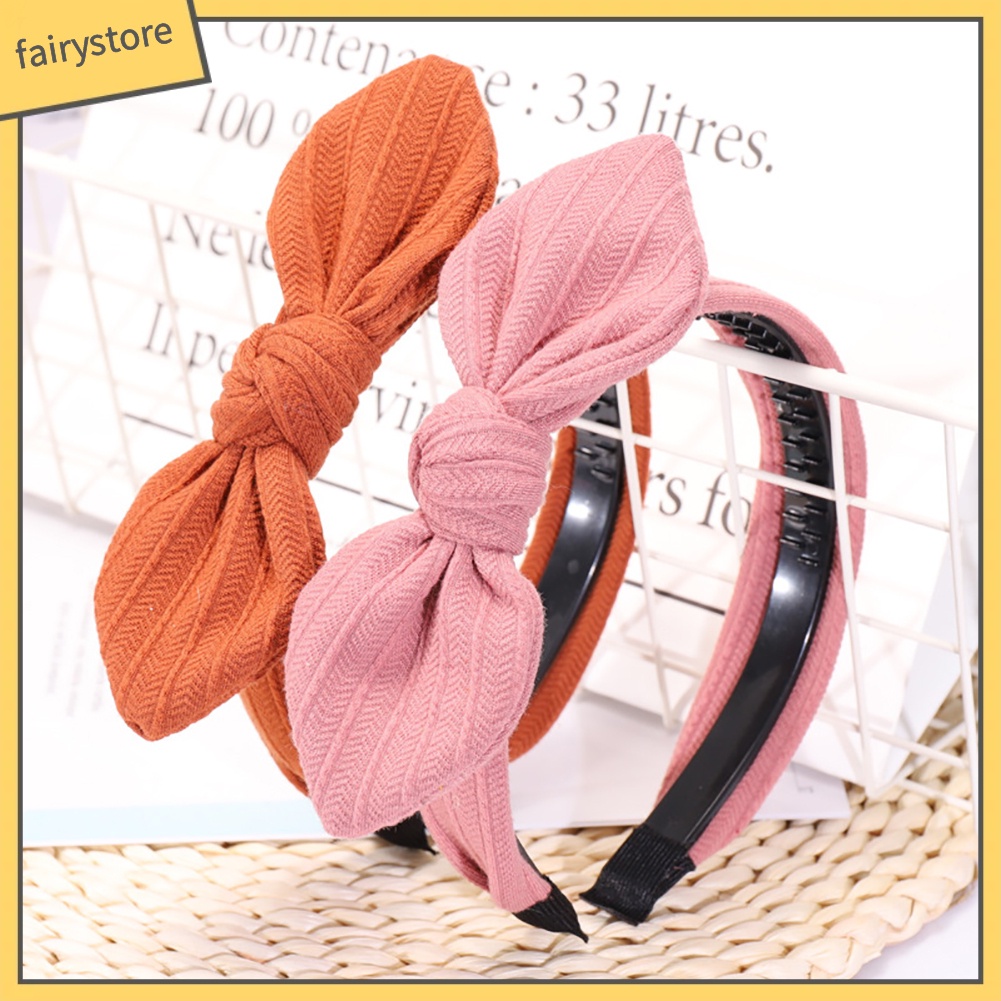 Băng Đô Cài Tóc Bản Rộng Thắt Nơ Họa Tiết Kẻ Sọc Màu Trơn Thời Trang Cho Nữ