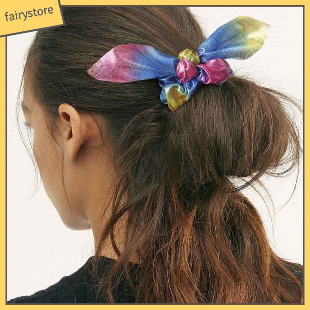 Dây Cột Tóc Co Giãn Hình Nơ Màu Sắc Gradient Lấp Lánh Cho Nữ