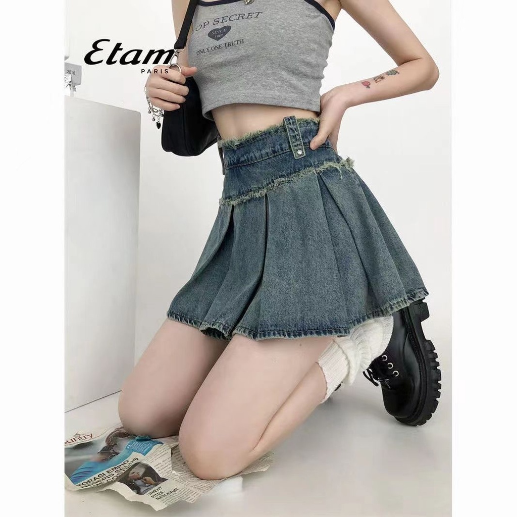 Chân Váy Denim Xếp Ly Thời Trang Mùa Hè Phong Cách Hàn Quốc Mới Cho Nữ
