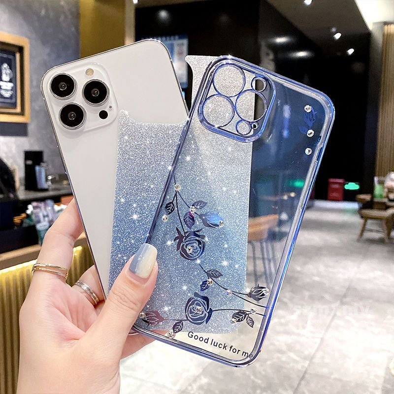 Ốp Điện Thoại Trong Suốt Chống Rơi Họa Tiết Hoa Đính Kim Cương Giả Lấp Lánh Cho Iphone 14 13 12 11 Pro Max 7 8 Plus X XR XS