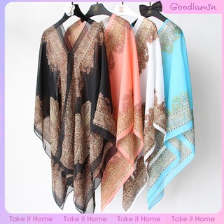 Khăn choàng cổ poncho vải voan in hoa đa năng chống nắng khi mặc bikini