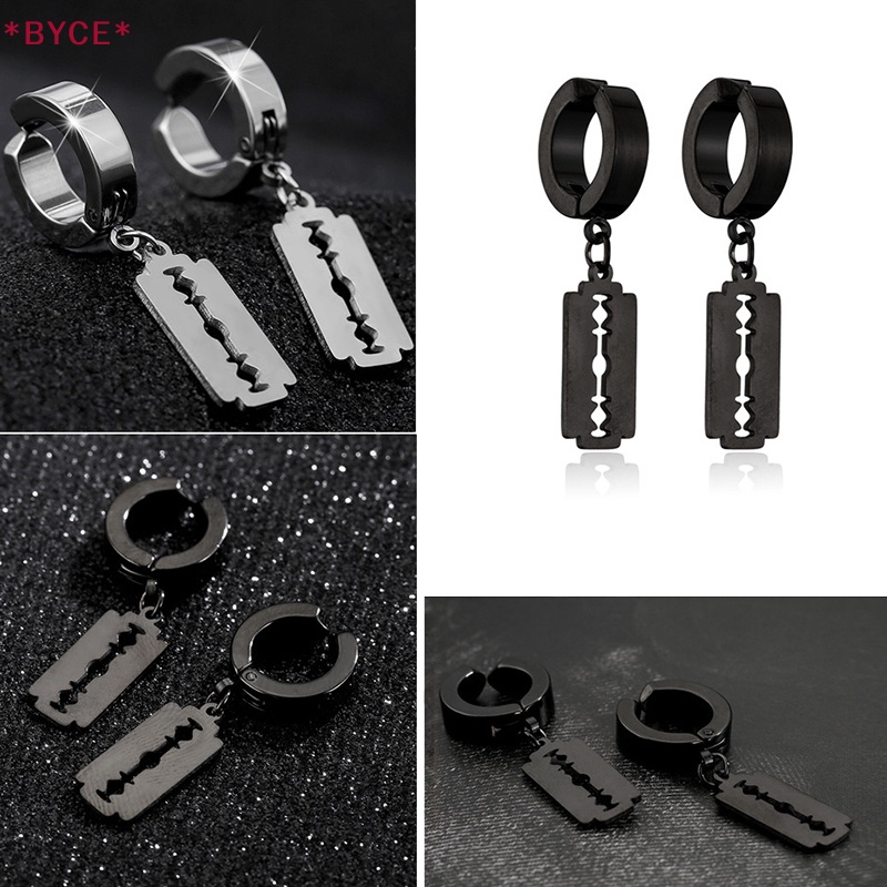 1 Đôi Bông Tai Hình Dao Cạo Rỗng Bằng Thép Không Gỉ Phong Cách Hip Hop Punk Mới