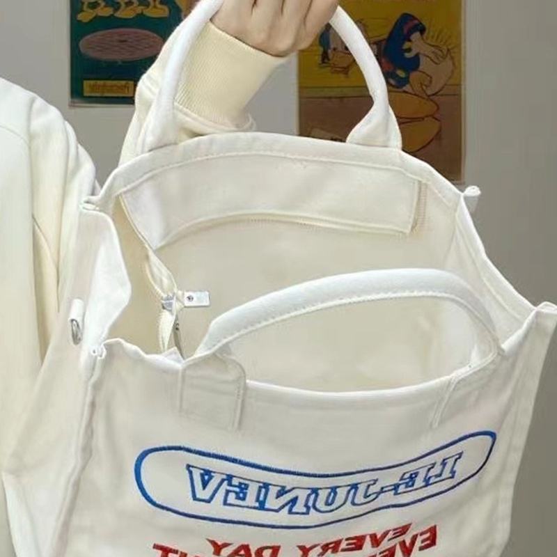 Túi Xách tote Bằng Vải Bạt Kích Thước Lớn In Chữ Thời Trang Cho Nữ