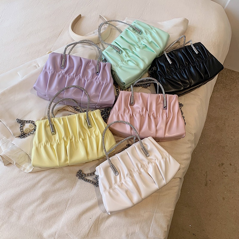 Ielgy Túi Xách Gấp Cầm Tay Tươi Mới Phong Cách Pháp niche Phối Dây Xích Cho Nữ