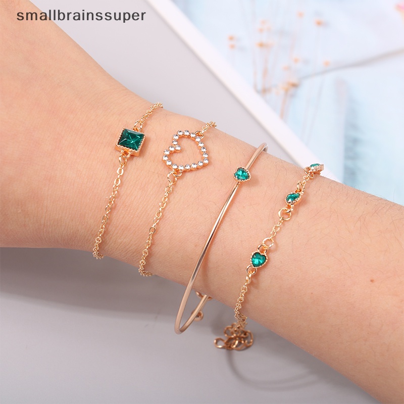 Bộ 4 Vòng Tay Đính Đá Màu Xanh Lá Thời Trang Cho Nữ