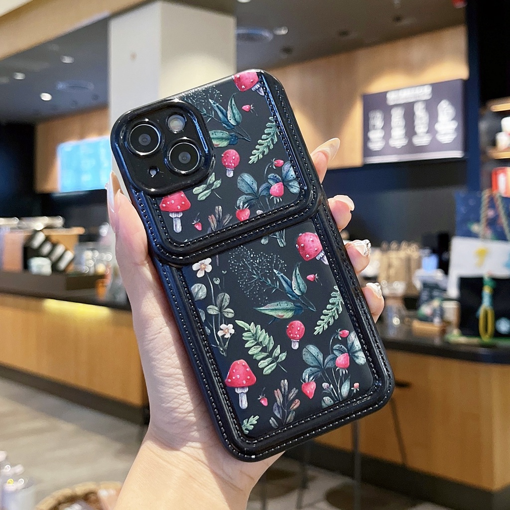 Ốp Điện Thoại TPU Silicon Chống Sốc Có Ngăn Đựng Thẻ Hình Cây Nấm Cho iPhone 14 13 12 11 PRO MAX