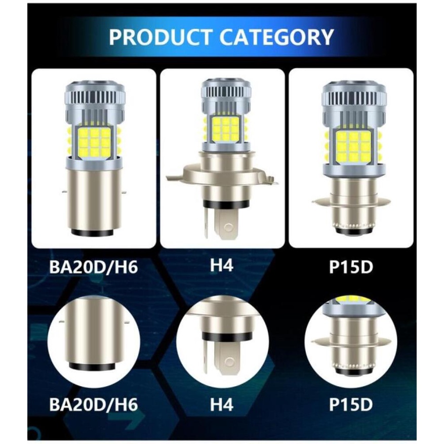 1 Đèn Pha 20W H4 LED BA20D H6 P15D 3030 36SMD 12V 3000LM Chất Lượng Cao Cho Xe Máy