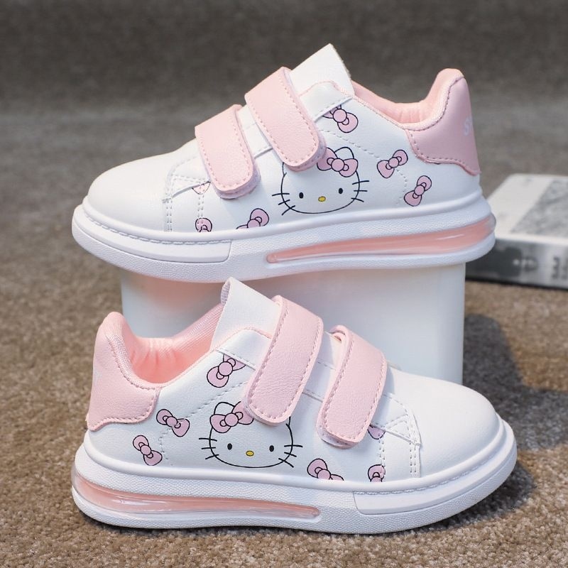 Giày Thể Thao Cho Bé Gái 2-12 Tuổi, Giày Bata Quai Dán Da Mềm, Giầy Công Chúa Họa Tiết Hello Kitty Cho Bé Gái Sz 26-37
