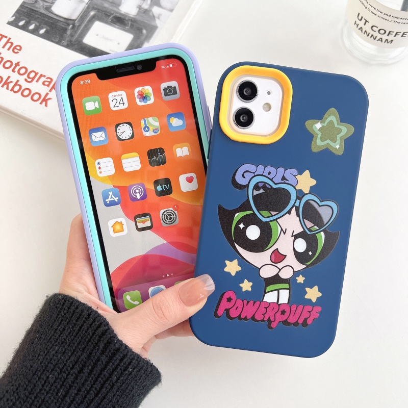 Ốp Điện Thoại Silicon Mềm Chống Sốc 3 Trong 1 In Hoạt Hình Powerpuff Girls Cho iPhone 14 Plus 13 12 11 Pro Max
