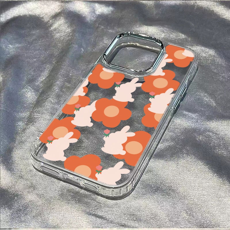 ✅Ốp Điện Thoại Mềm Chống Sốc In Hình Thỏ / Hoa Đào Màu Trắng / Cam Cho Iphone 1214Pro 13 711 8 max